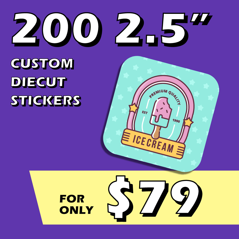 200 2.5" Diecut Custom Stickers Stickerine.com