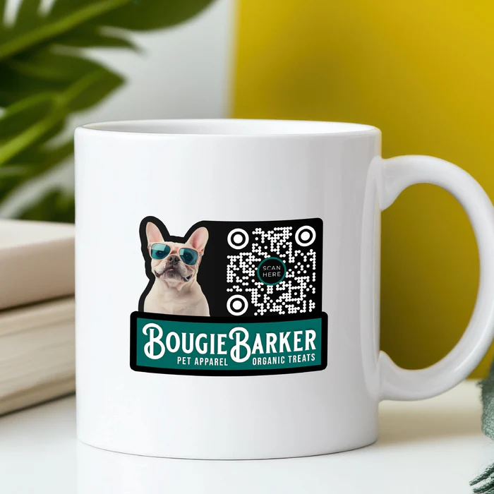QR Code Sticker on Dog Mug